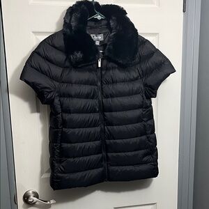 Martha Stewart Elegant Black Puffer Coat with Faux Fur Trim